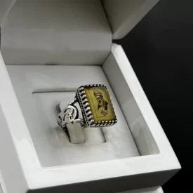 انگشتر نقره مردانه مدل عقیق زرد شرف الشمس طرح رهبری کد 15