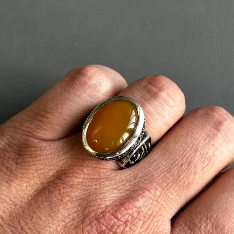 انگشتر نقره مردانه مدل عقیق زرد شرف الشمس کد 30