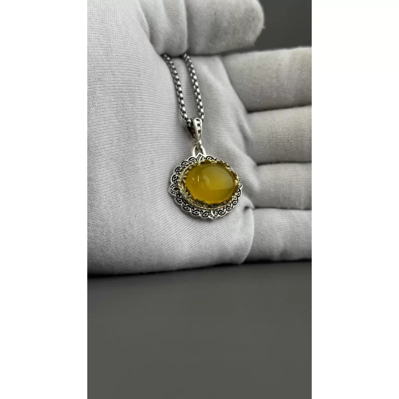 مدال نقره زنانه مدل عقیق زرد شرف الشمس کد 74