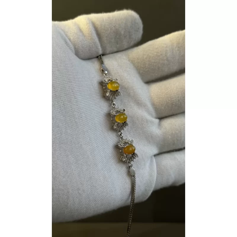 دستبند نقره زنانه مدل عقیق زرد شرف الشمس آبکاری رادیوم کد 145