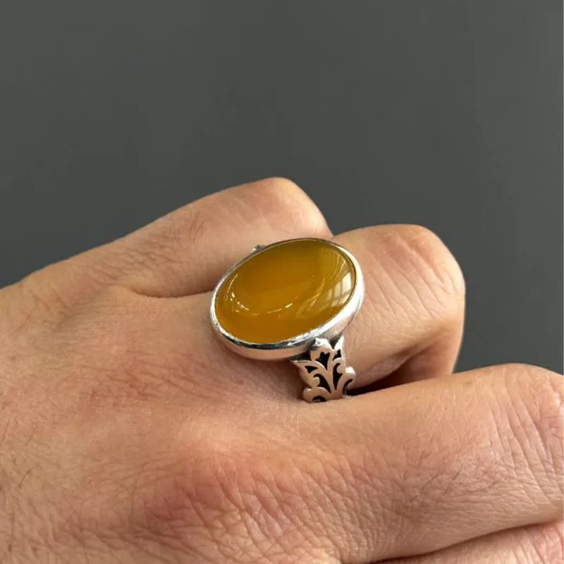 انگشتر نقره مردانه مدل عقیق زرد شرف الشمس کد2