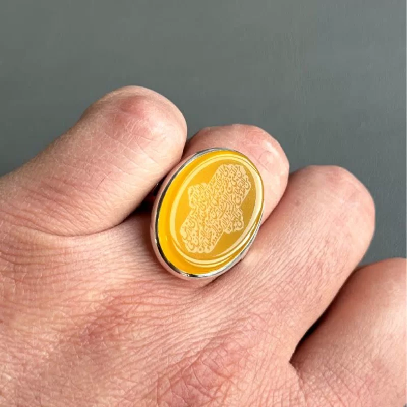 انگشتر نقره مردانه مدل عقیق زرد شرف الشمس کد 29