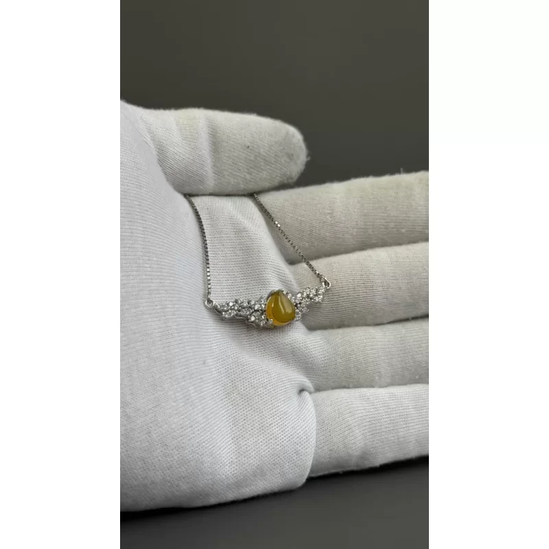 مدال نقره زنانه مدل عقیق زرد شرف الشمس آبکاری رادیوم با زنجیر کد 129