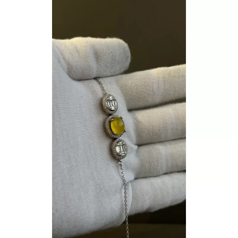 دستبند نقره زنانه مدل عقیق زرد شرف الشمس آبکاری رادیوم کد 142