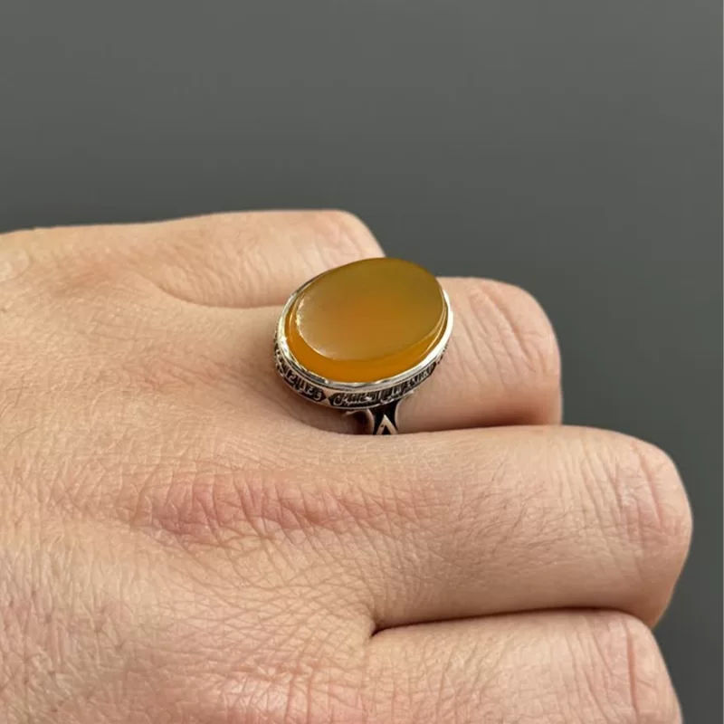 انگشتر نقره مردانه مدل عقیق زرد شرف الشمس کد 121