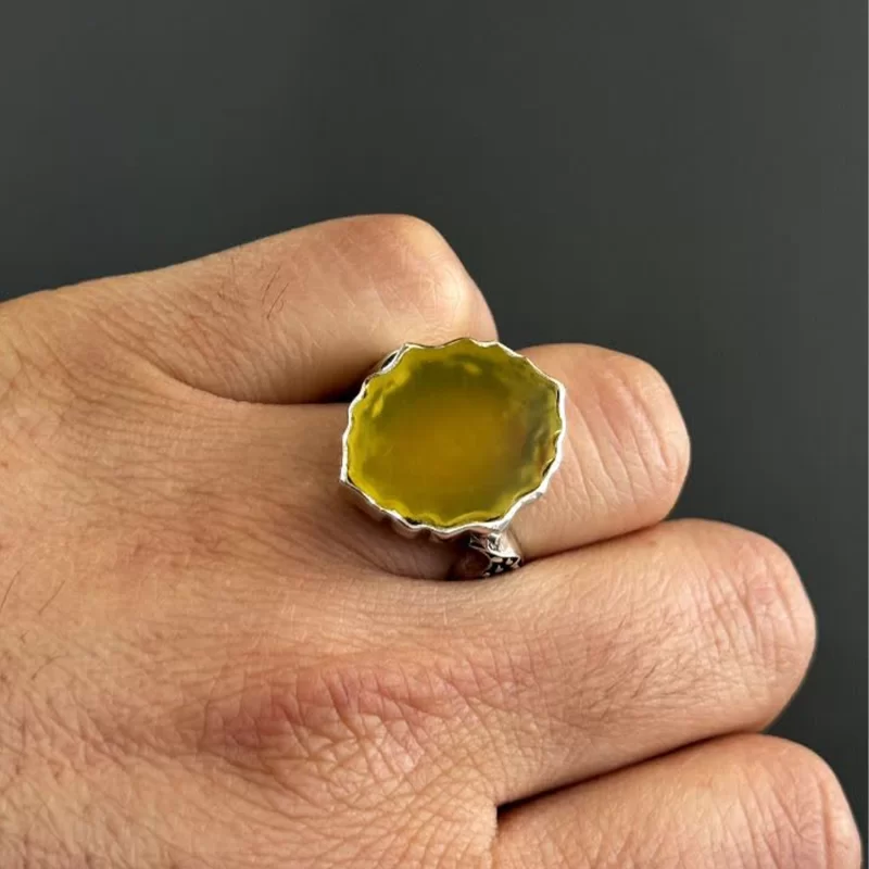 انگشتر نقره مردانه مدل عقیق زرد شرف الشمس کد 8