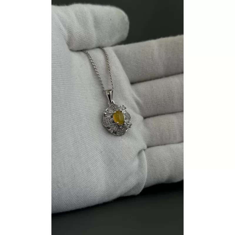 مدال نقره زنانه مدل عقیق زرد شرف الشمس آبکاری رادیوم کد 105