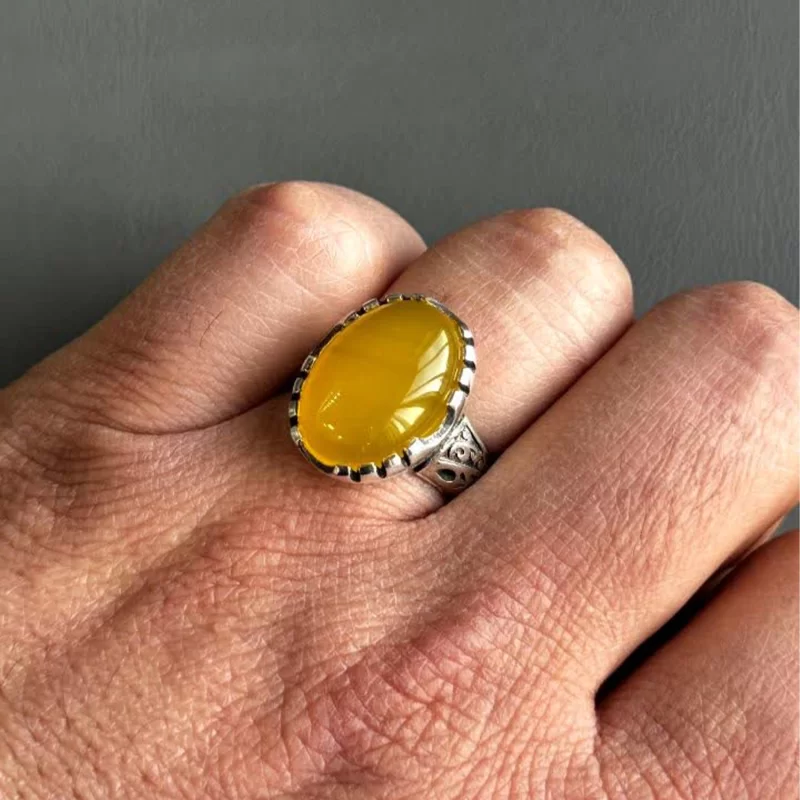 انگشتر نقره مردانه مدل عقیق زرد شرف الشمس کد 40