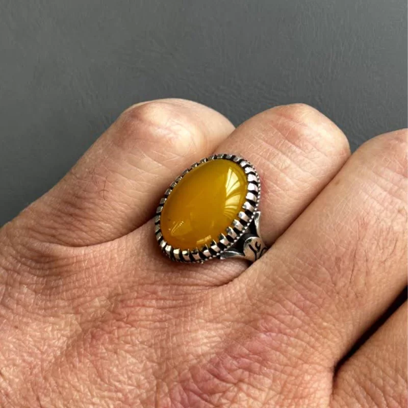 انگشتر نقره مردانه مدل عقیق زرد شرف الشمس کد 23