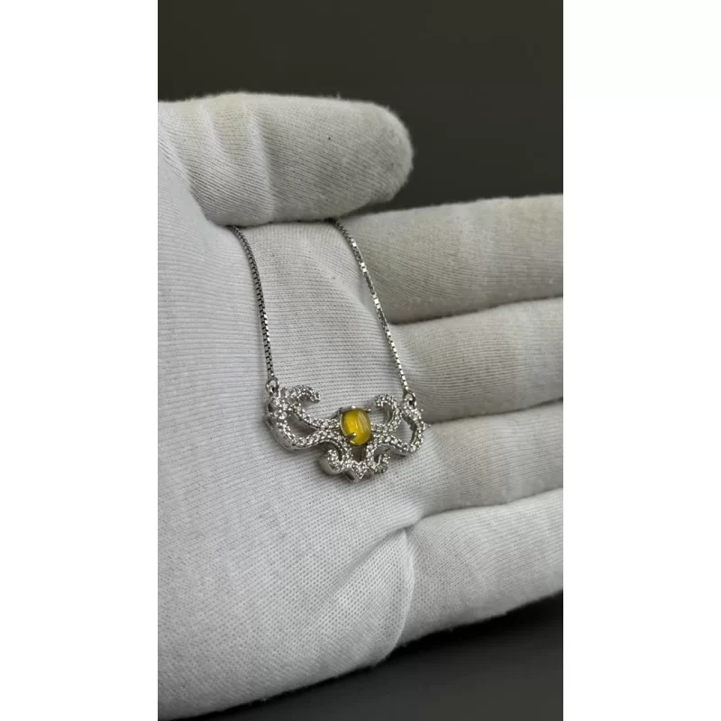 مدال نقره زنانه مدل عقیق زرد شرف الشمس آبکاری رادیوم با زنجیر کد 138