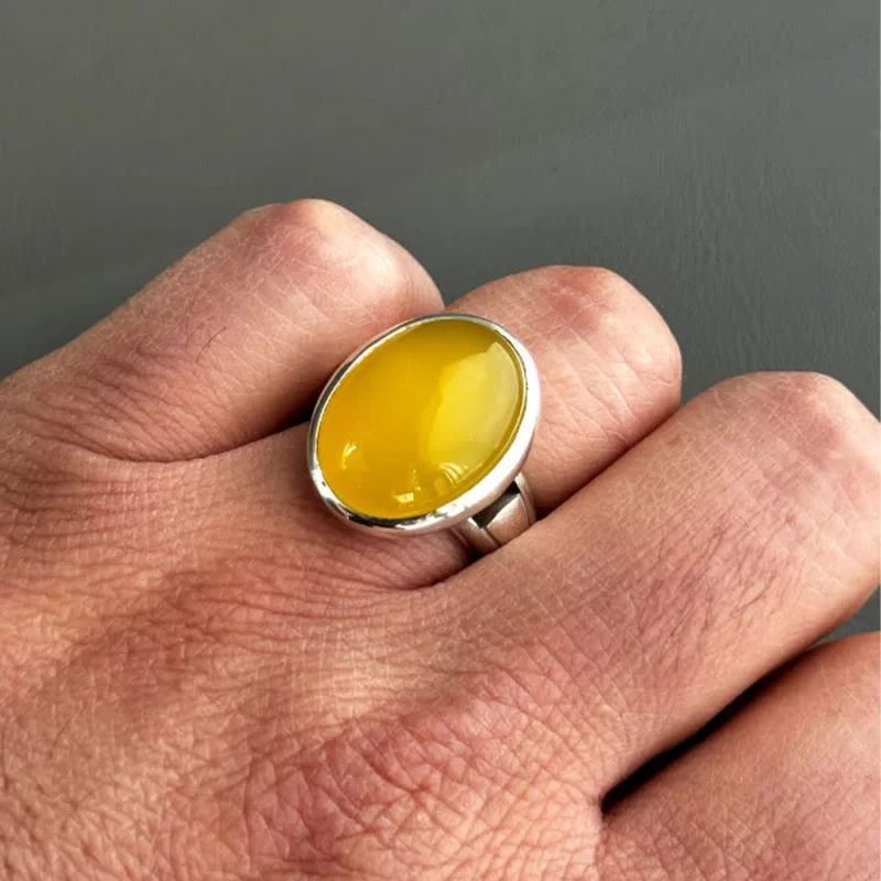 انگشتر نقره مردانه مدل عقیق زرد شرف الشمس کد 32