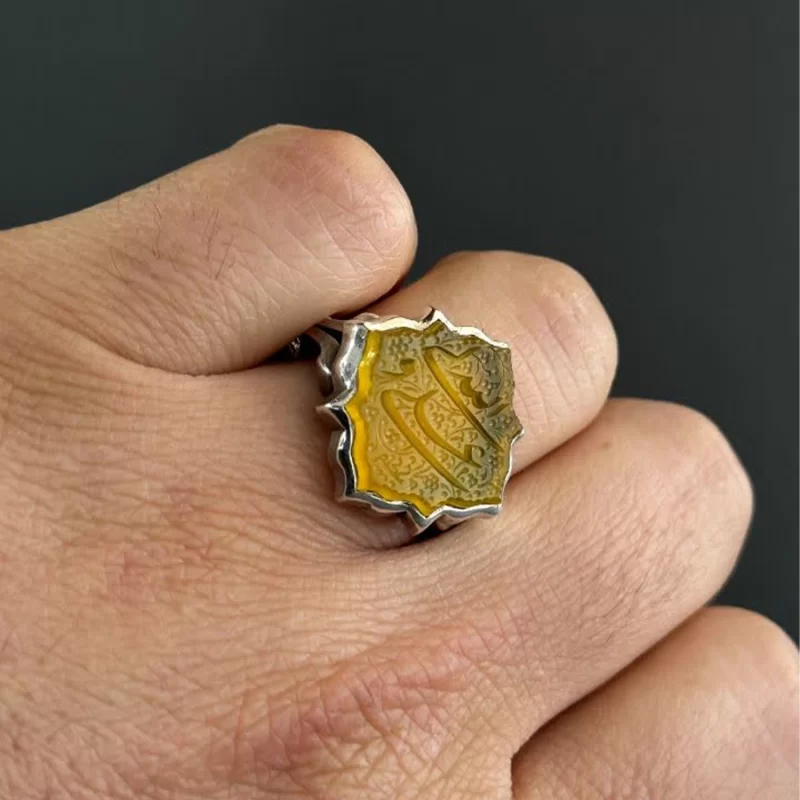 انگشتر نقره مردانه مدل عقیق زرد شرف الشمس کد 12