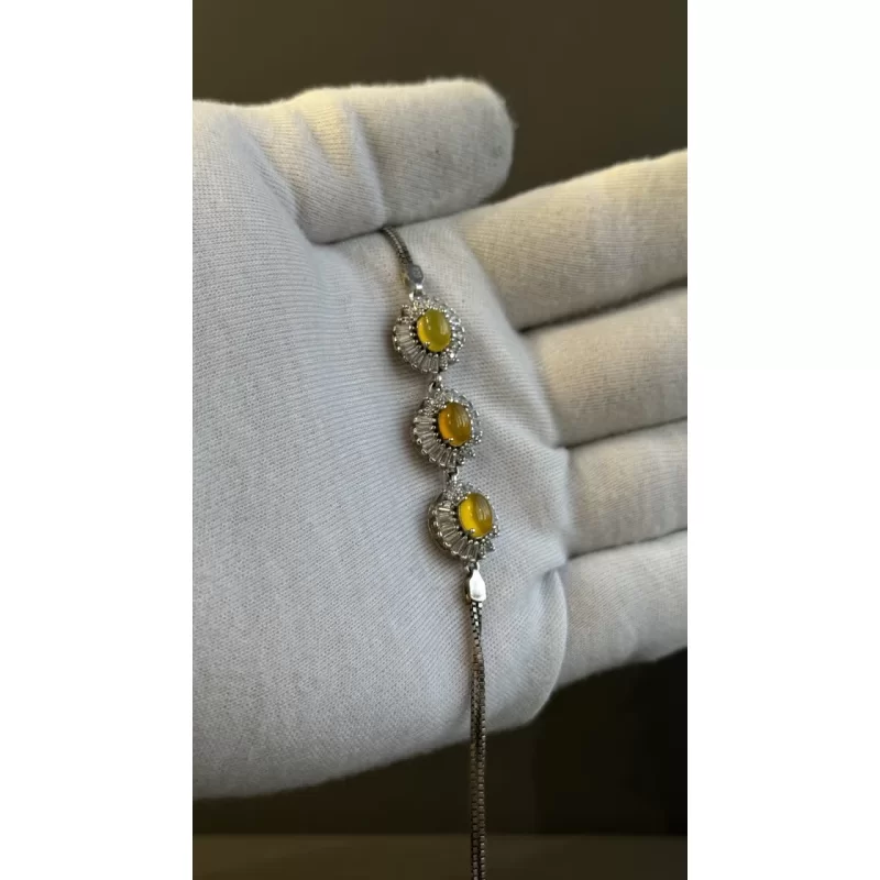 دستبند نقره زنانه مدل عقیق زرد شرف الشمس آبکاری رادیوم کد 148