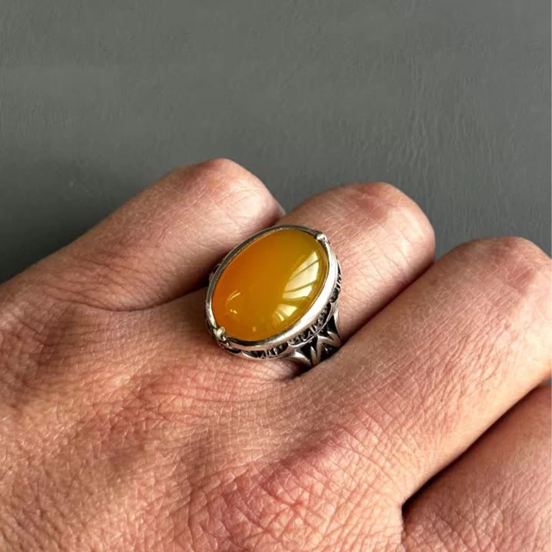 انگشتر نقره مردانه مدل عقیق زرد شرف الشمس کد 39