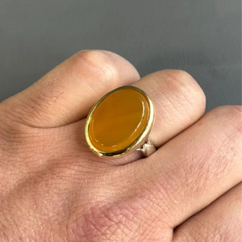 انگشتر نقره مردانه مدل عقیق زرد شرف الشمس کد 20