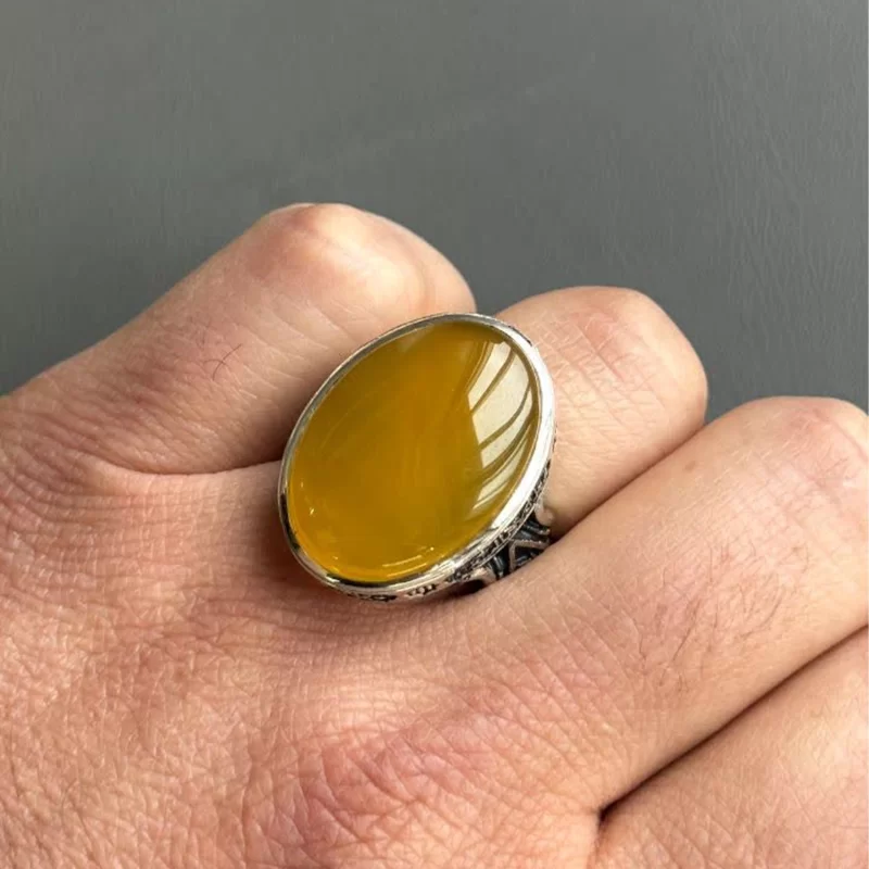 انگشتر نقره مردانه مدل عقیق زرد شرف الشمس کد 16