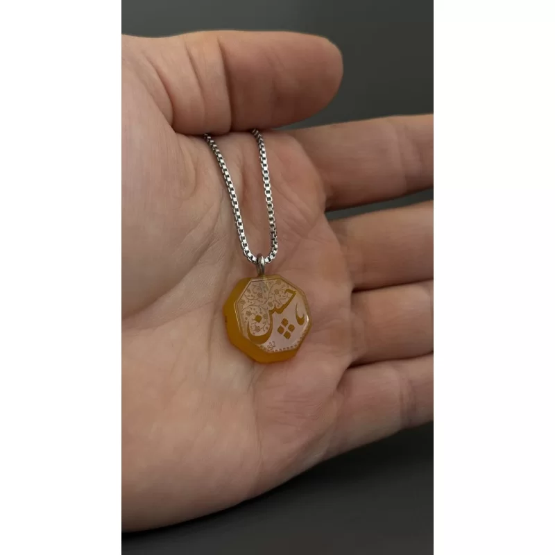 مدال زنجیردار زنانه مدل عقیق زرد شرف الشمس کد 177