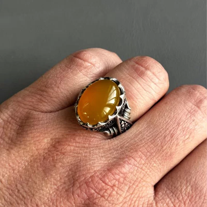 انگشتر نقره مردانه مدل عقیق زرد شرف الشمس کد 35