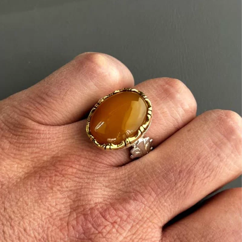 انگشتر نقره مردانه مدل عقیق زرد شرف الشمس کد 37