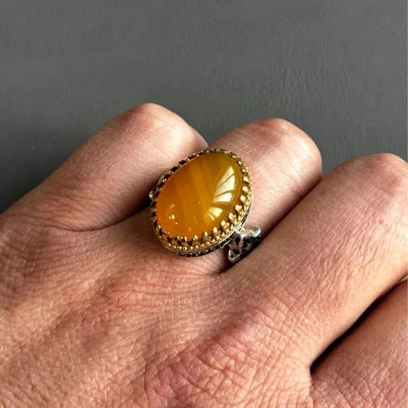 انگشتر نقره مردانه مدل عقیق زرد شرف الشمس کد 36