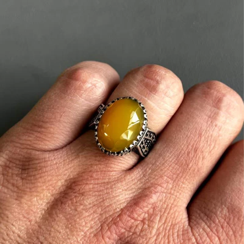 انگشتر نقره مردانه مدل عقیق زرد شرف الشمس کد 48