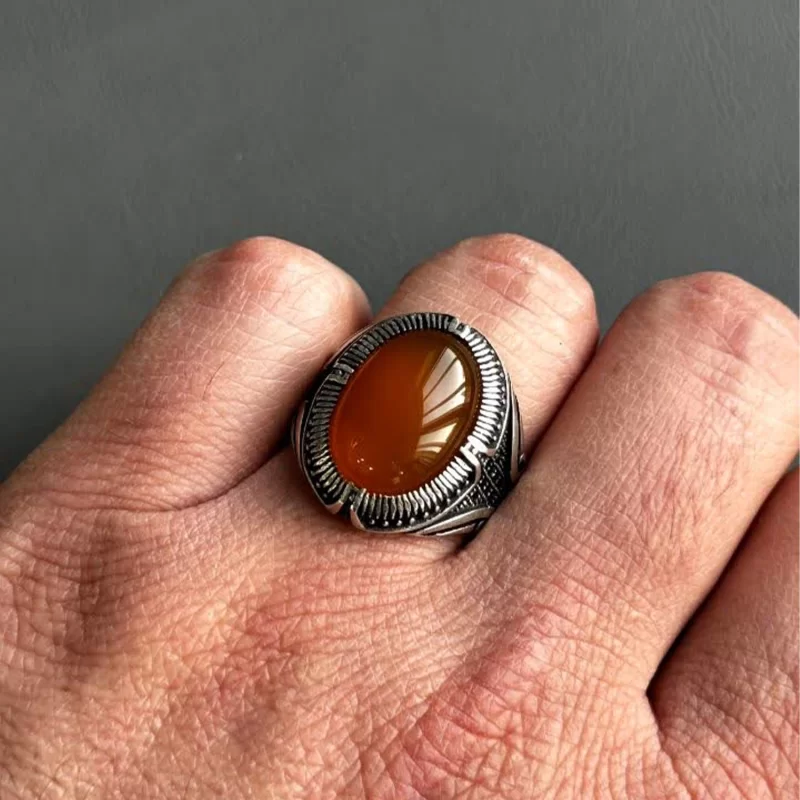 انگشتر نقره مردانه مدل عقیق زرد شرف الشمس کد 46