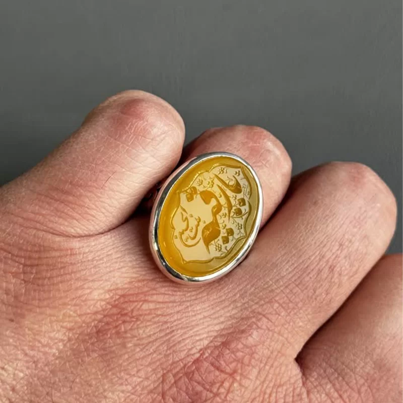 انگشتر نقره مردانه مدل عقیق زرد شرف الشمس کد 26