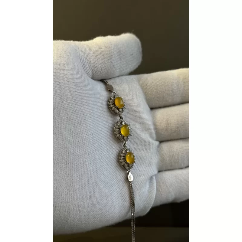 دستبند نقره زنانه مدل عقیق زرد شرف الشمس آبکاری رادیوم کد 146