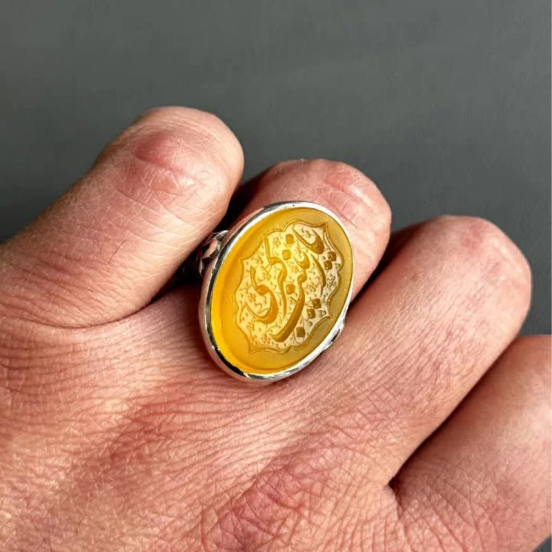 انگشتر نقره مردانه مدل عقیق زرد شرف الشمس کد 27