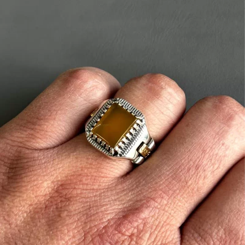 انگشتر نقره مردانه مدل عقیق زرد شرف الشمس کد 44