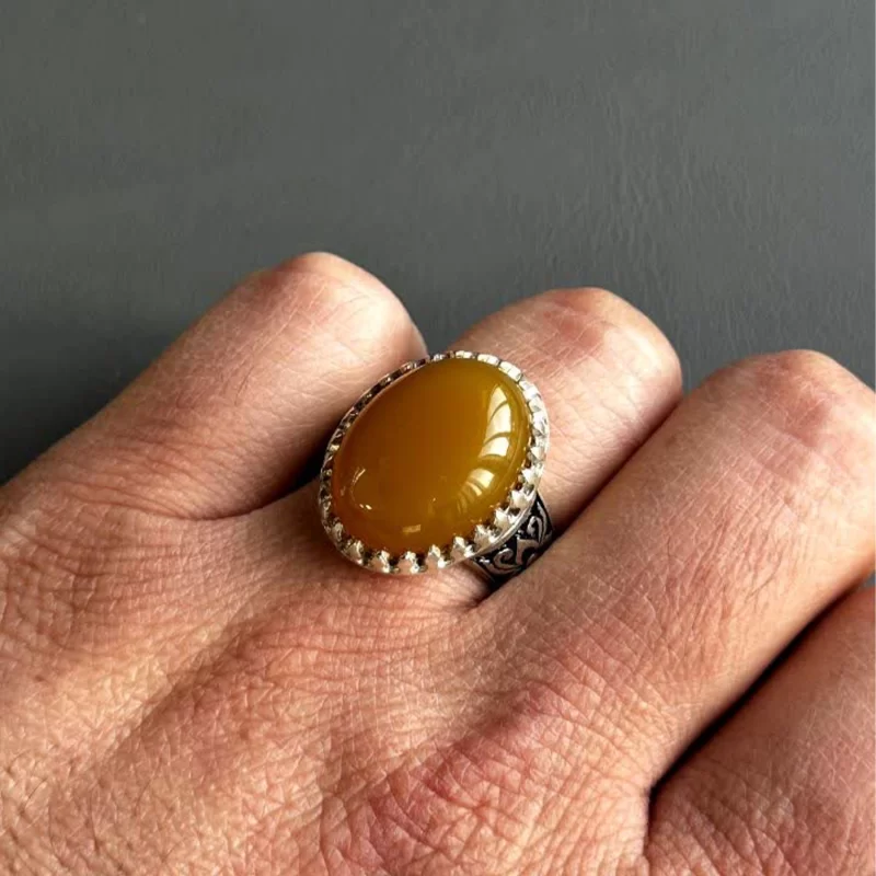 انگشتر نقره مردانه مدل عقیق زرد شرف الشمس کد 34