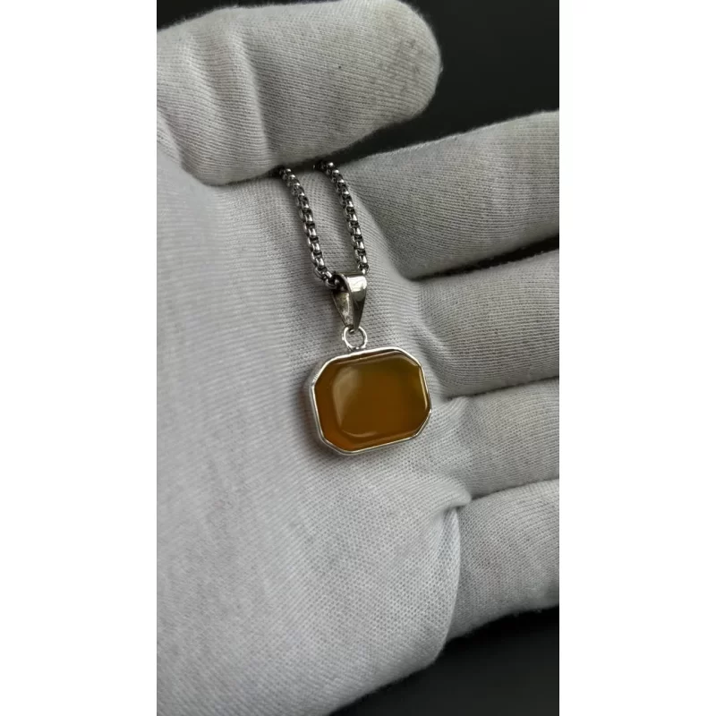 مدال نقره زنانه مدل عقیق زرد شرف الشمس کد 83