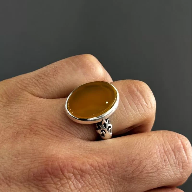 انگشتر نقره مردانه مدل عقیق زرد شرف الشمس کد4