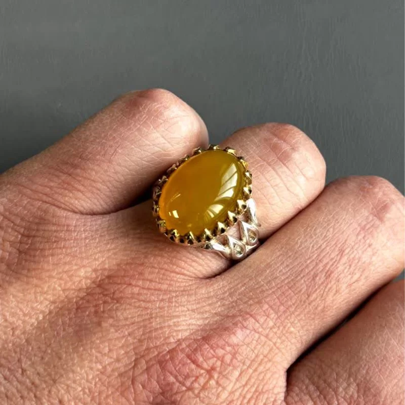 انگشتر نقره مردانه مدل عقیق زرد شرف الشمس کد 38