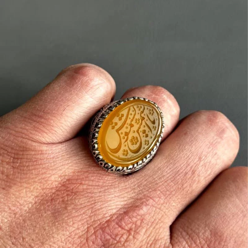 انگشتر نقره مردانه مدل عقیق زرد شرف الشمس کد 28