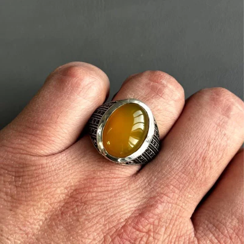 انگشتر نقره مردانه مدل عقیق زرد شرف الشمس کد 47