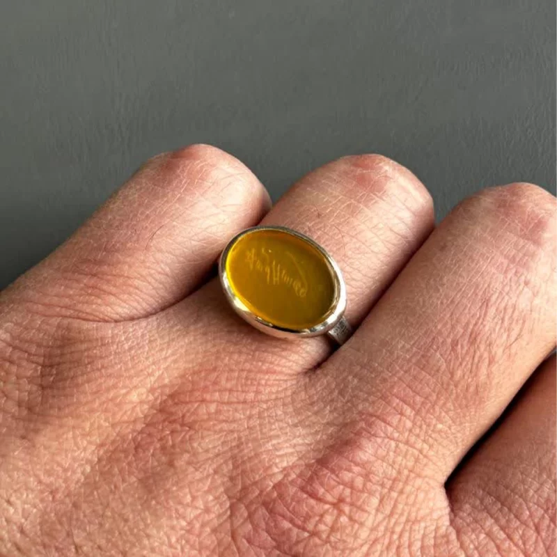 انگشتر نقره مردانه مدل عقیق زرد شرف الشمس کد 43