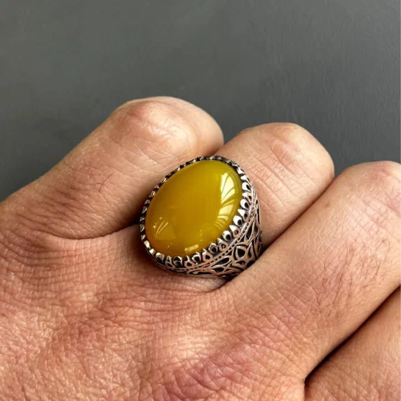 انگشتر نقره مردانه مدل عقیق زرد شرف الشمس کد 17