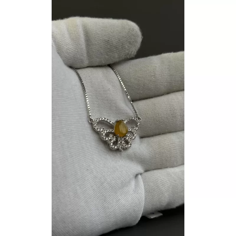 مدال نقره زنانه مدل عقیق زرد شرف الشمس آبکاری رادیوم با زنجیر کد 130