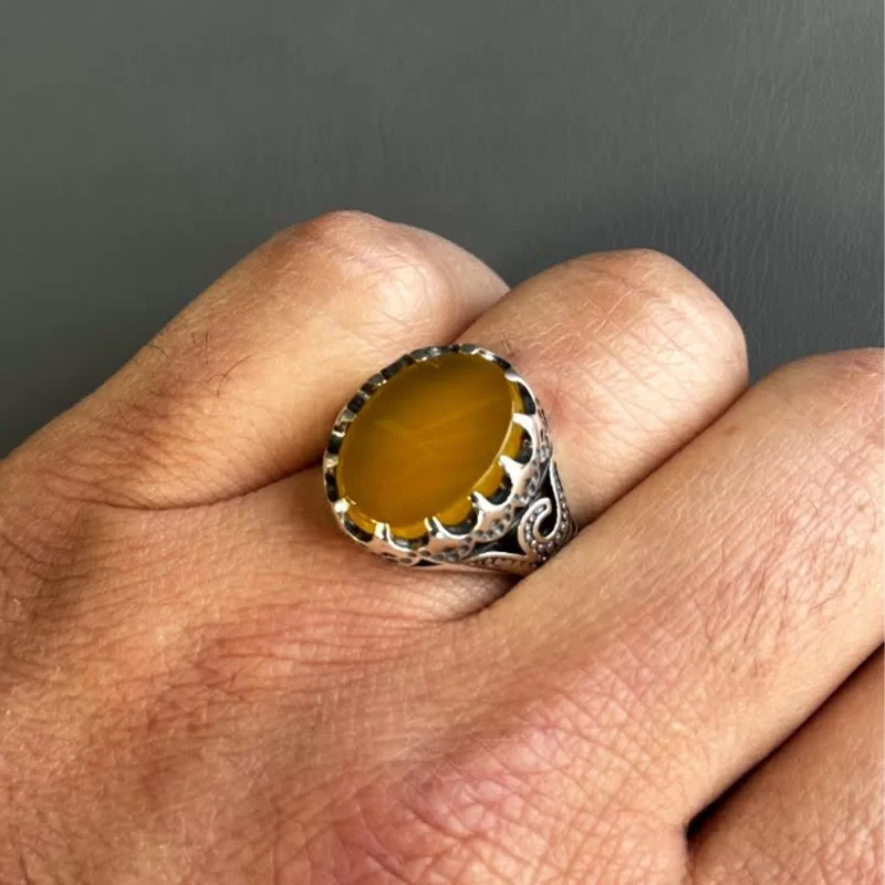 انگشتر نقره مردانه مدل عقیق زرد شرف الشمس کد 22