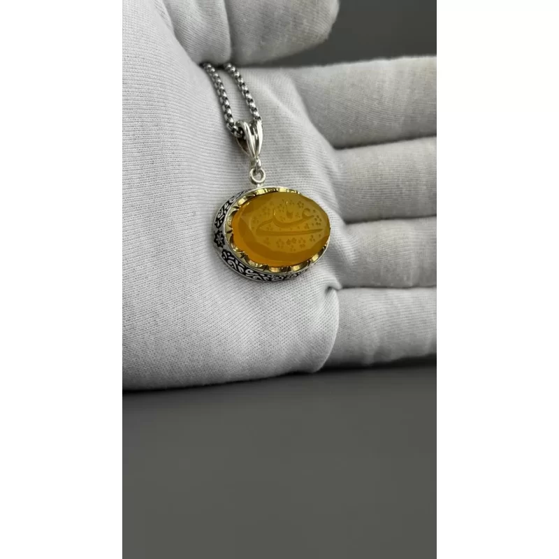 مدال نقره زنانه مدل عقیق زرد شرف الشمس کد 76