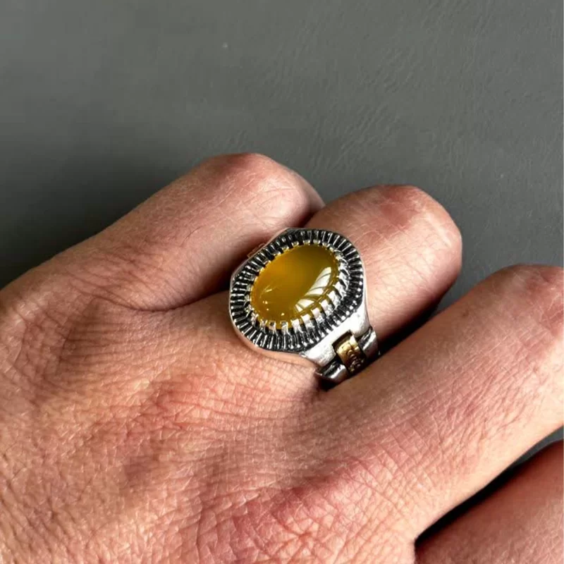 انگشتر نقره مردانه مدل عقیق زرد شرف الشمس کد 45