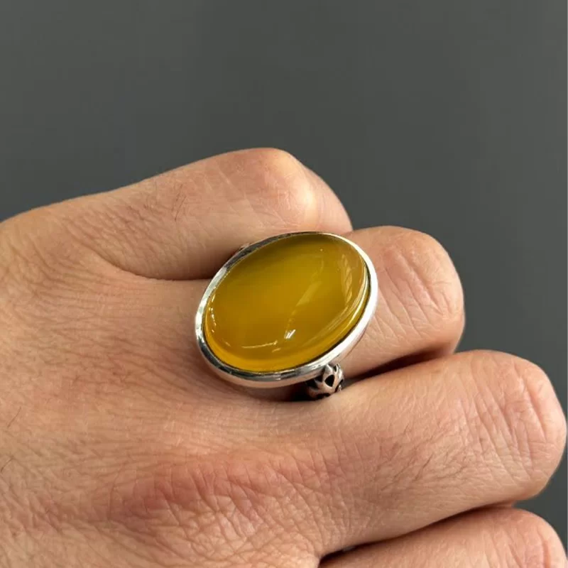 انگشتر نقره مردانه مدل عقیق زرد شرف الشمس کد5