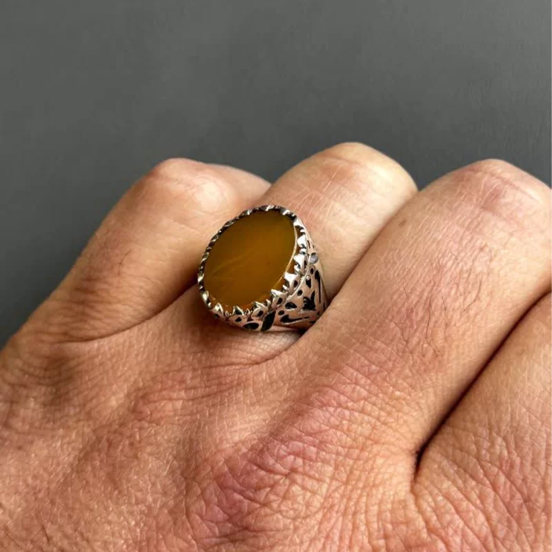 انگشتر نقره مردانه مدل عقیق زرد شرف الشمس کد 24