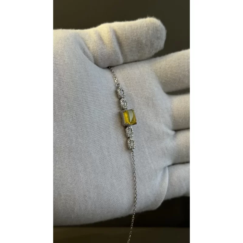 دستبند نقره زنانه مدل عقیق زرد شرف الشمس آبکاری رادیوم کد 140