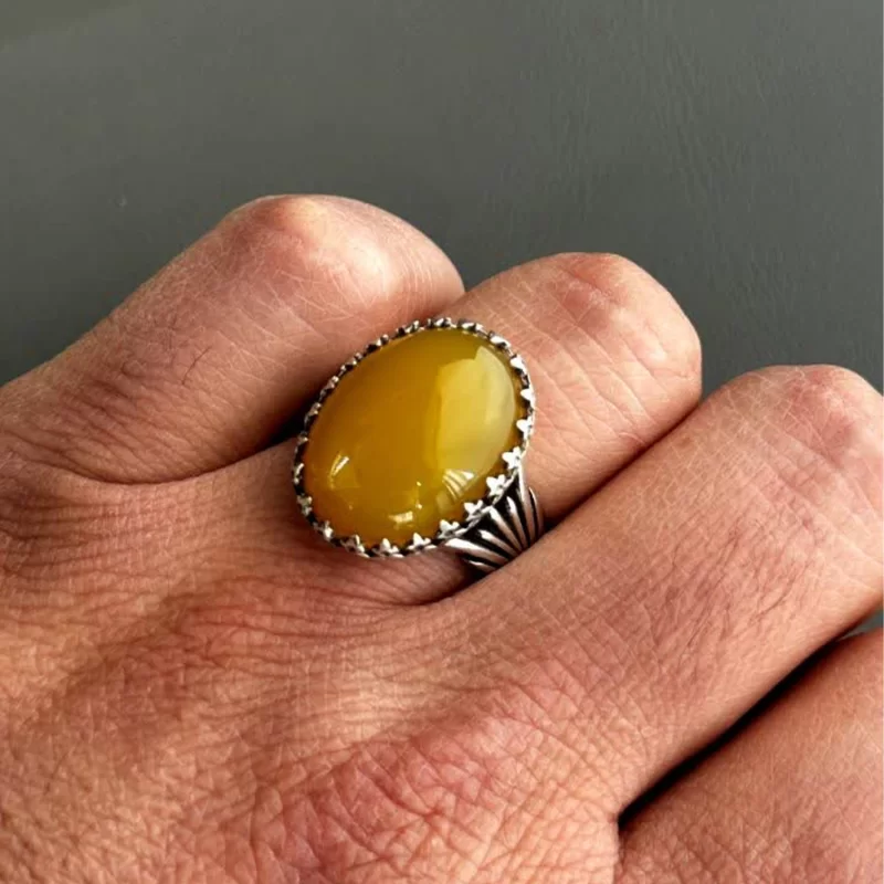 انگشتر نقره مردانه مدل عقیق زرد شرف الشمس کد 33