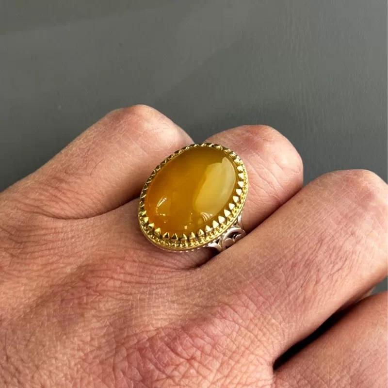 انگشتر نقره مردانه مدل عقیق زرد شرف الشمس کد 31