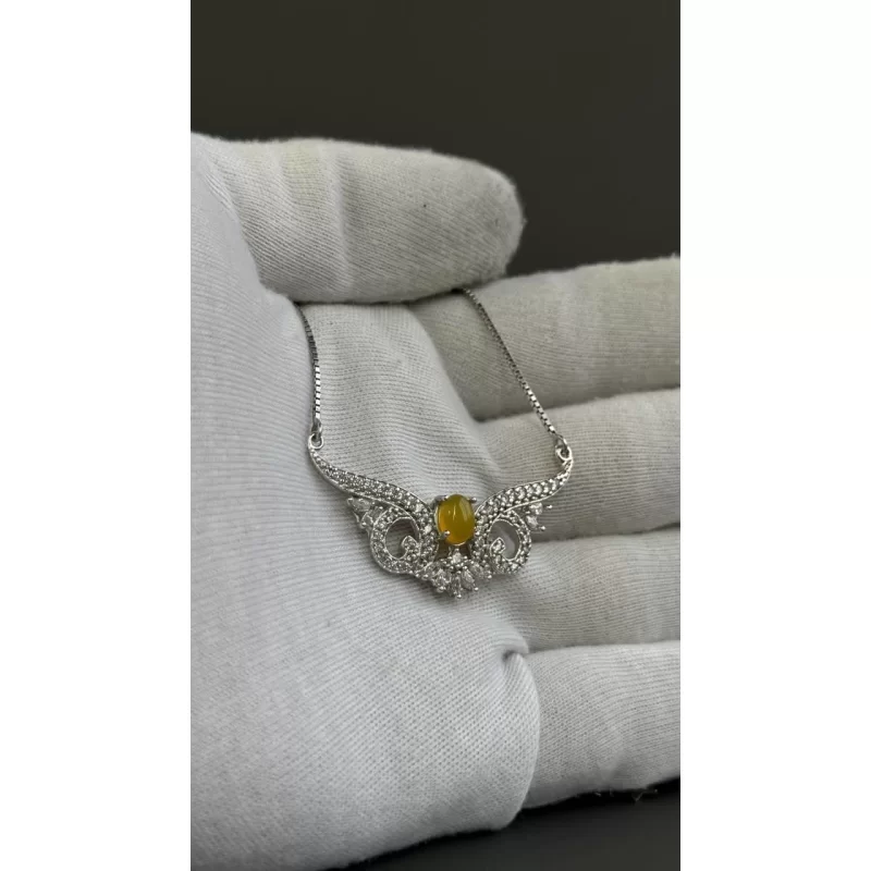 مدال نقره زنانه مدل عقیق زرد شرف الشمس آبکاری رادیوم با زنجیر کد 131