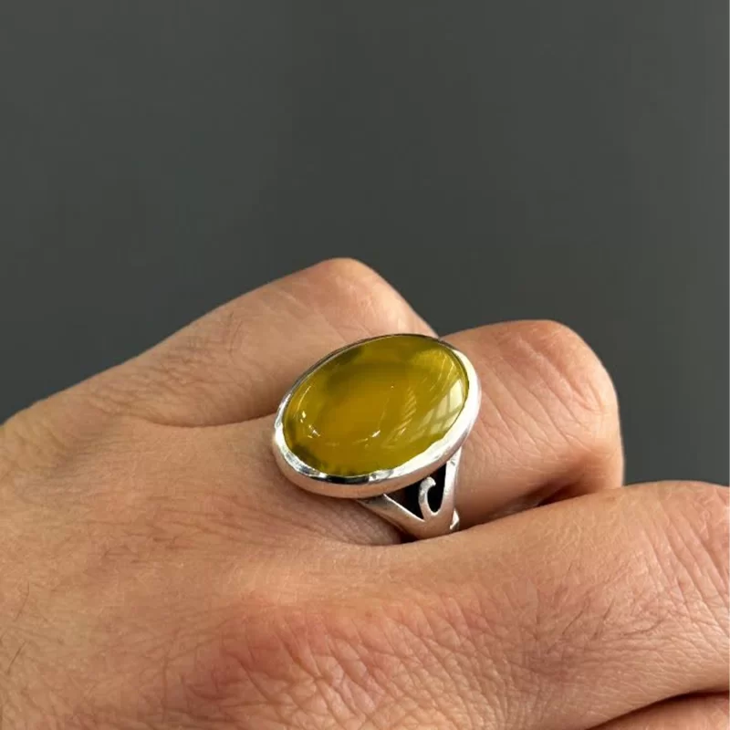 انگشتر نقره مردانه مدل عقیق زرد شرف الشمس کد3