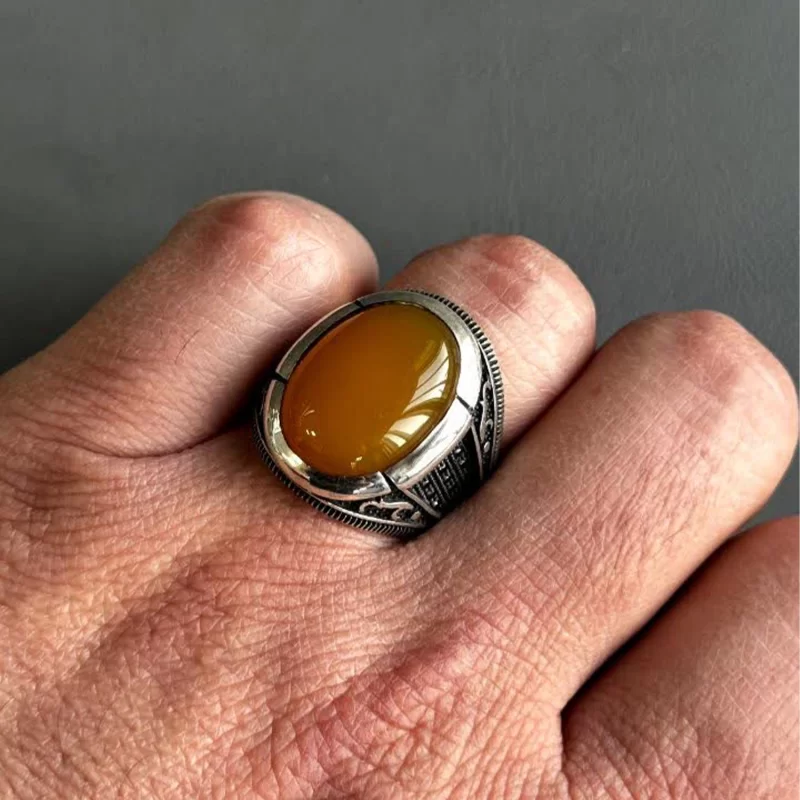 انگشتر نقره مردانه مدل عقیق زرد شرف الشمس کد 51